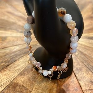 Handmade semi-precious stones with gold tone roses bracelet